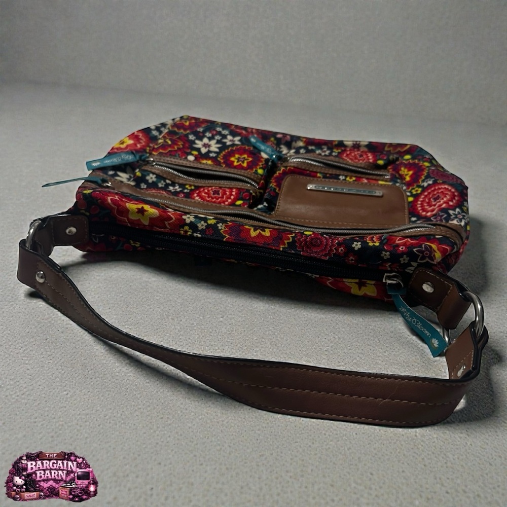 Lily Bloom Floral Shoulder Hobo Bag Multicolor Purse Brown Faux Leather Trim - Picture 4 of 8